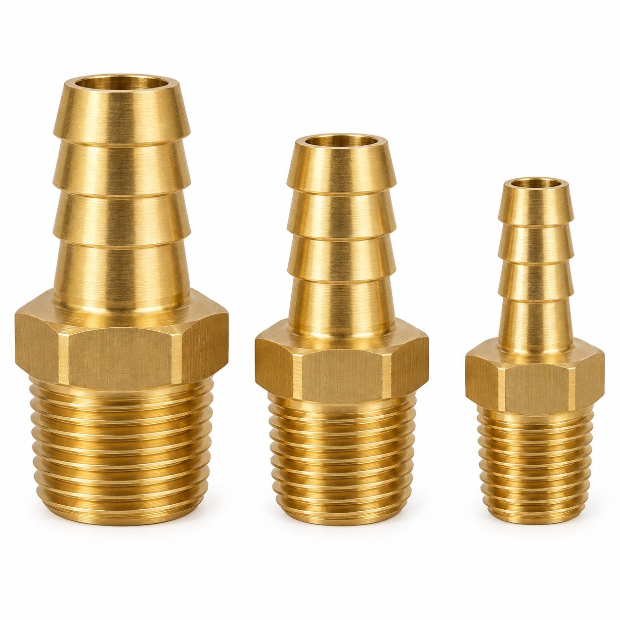 Brass NPT Hose Barbs hose stem and threaded connection variants