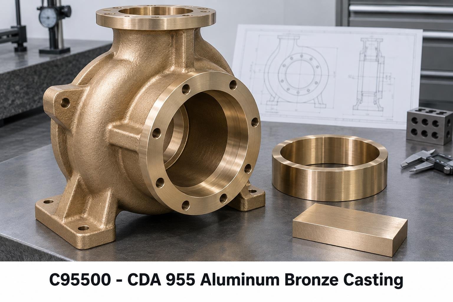 C95500 - CDA 955 Aluminum Bronze Casting ring and sectioned component illustration