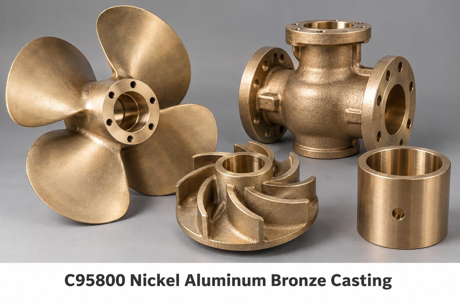 Representative C95800 Nickel Aluminum Bronze Casting components on a white background