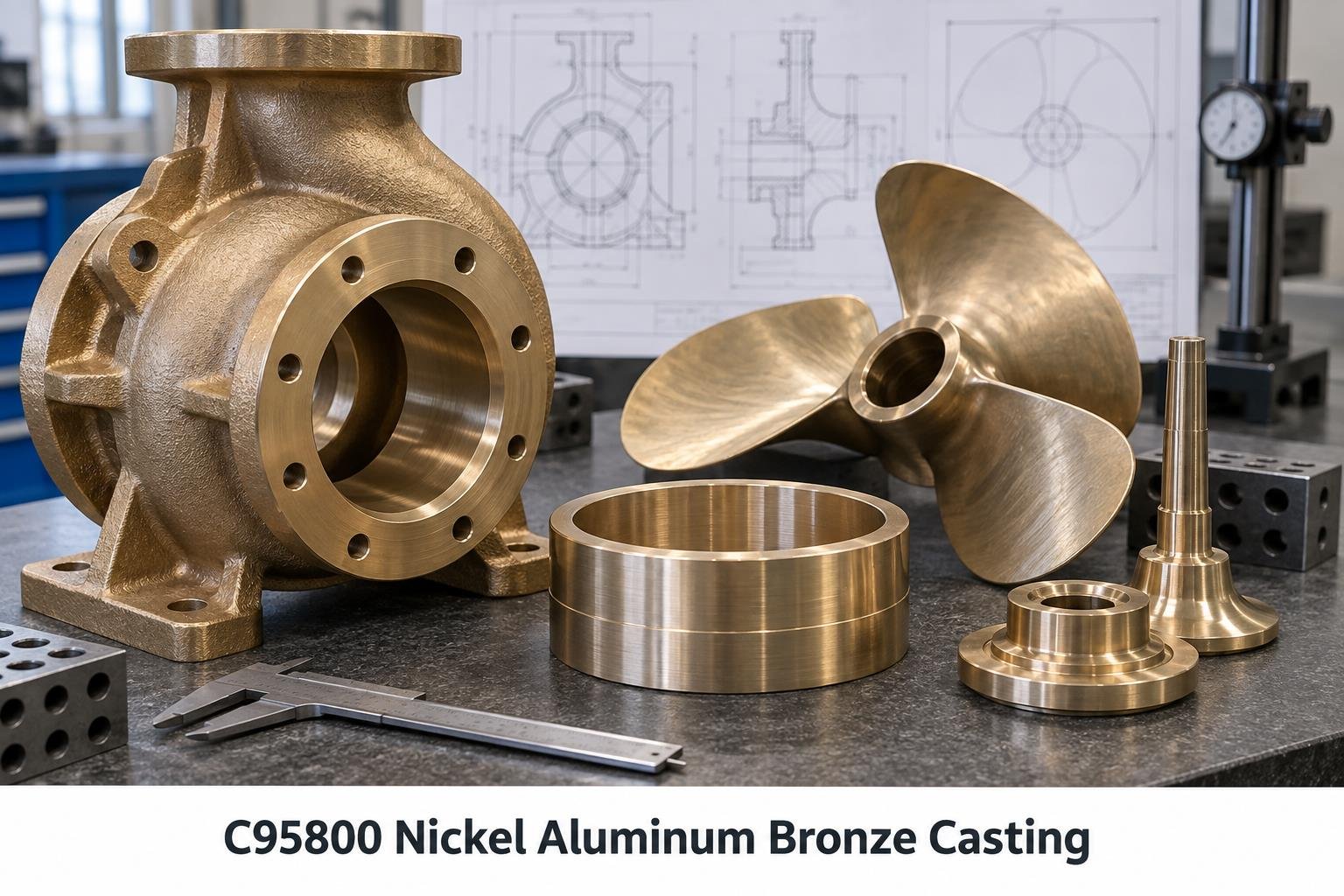 C95800 Nickel Aluminum Bronze Casting ring and sectioned component illustration