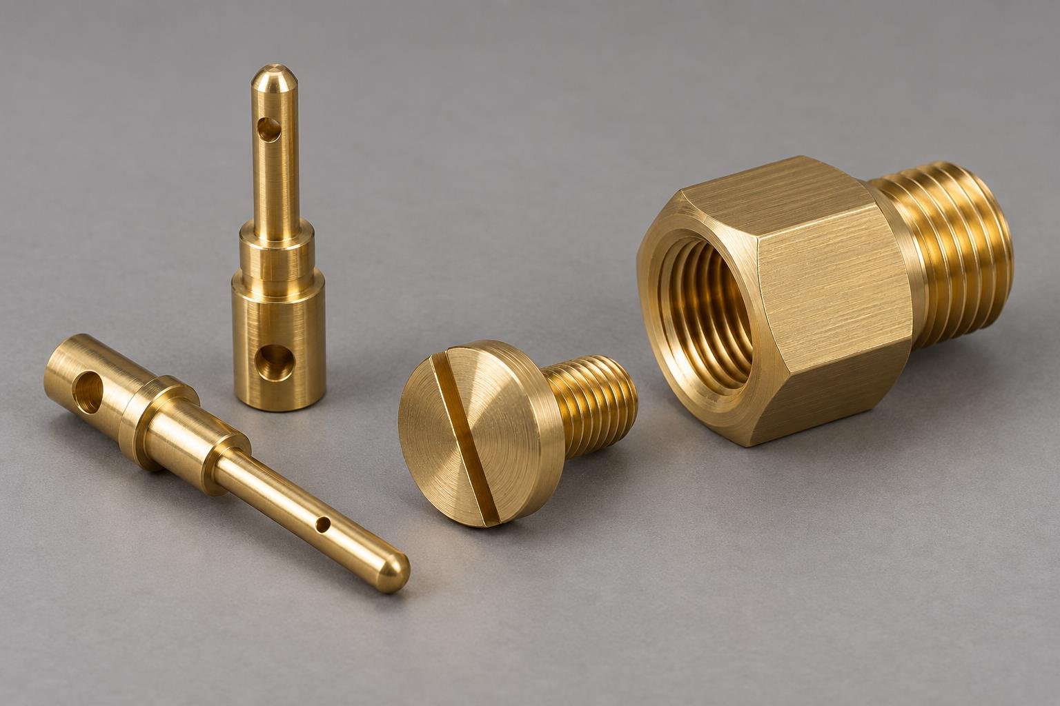 C36000 brass terminal pins, slotted screw and threaded hex adapter