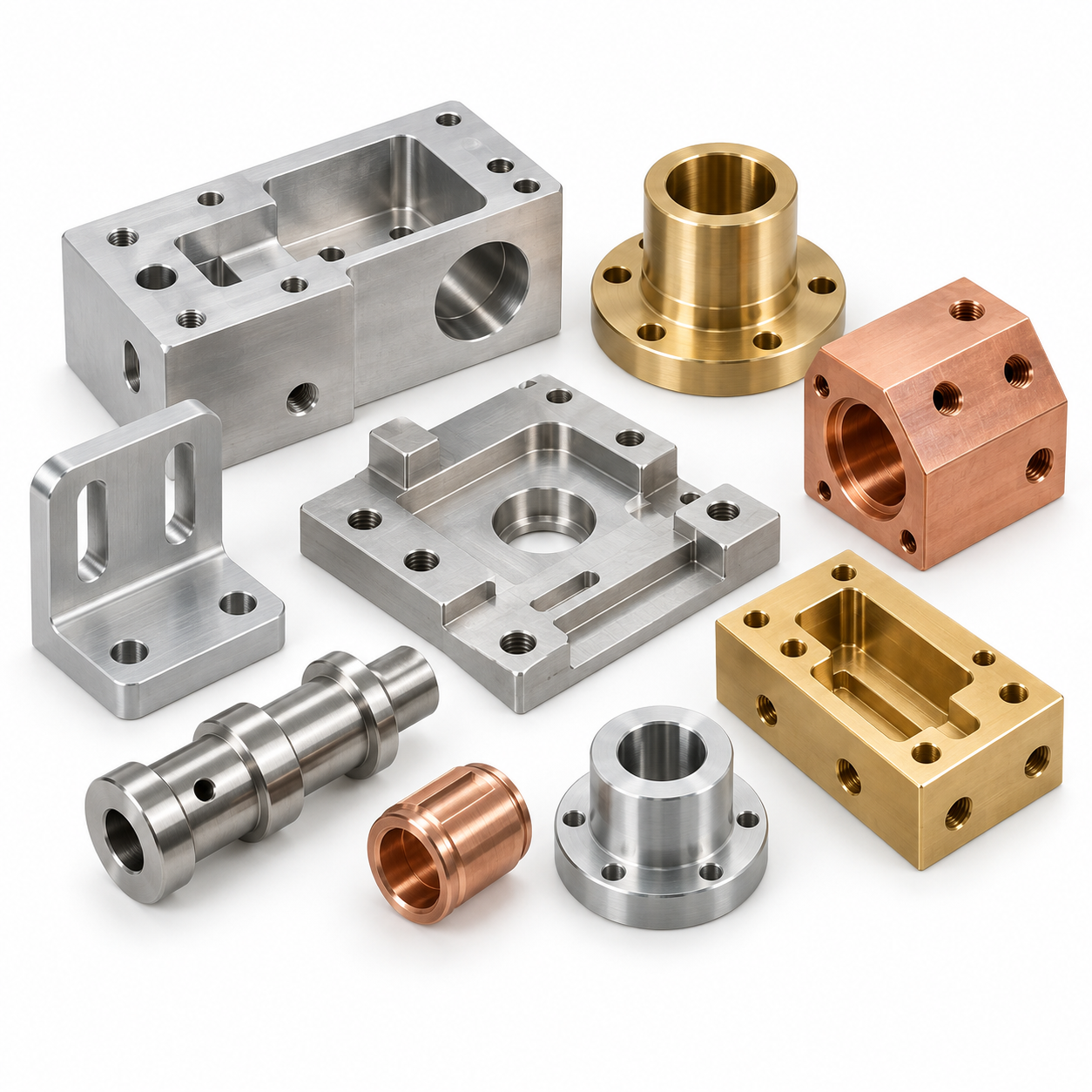 Mixed brass, copper, stainless steel and aluminium CNC and VMC machined parts