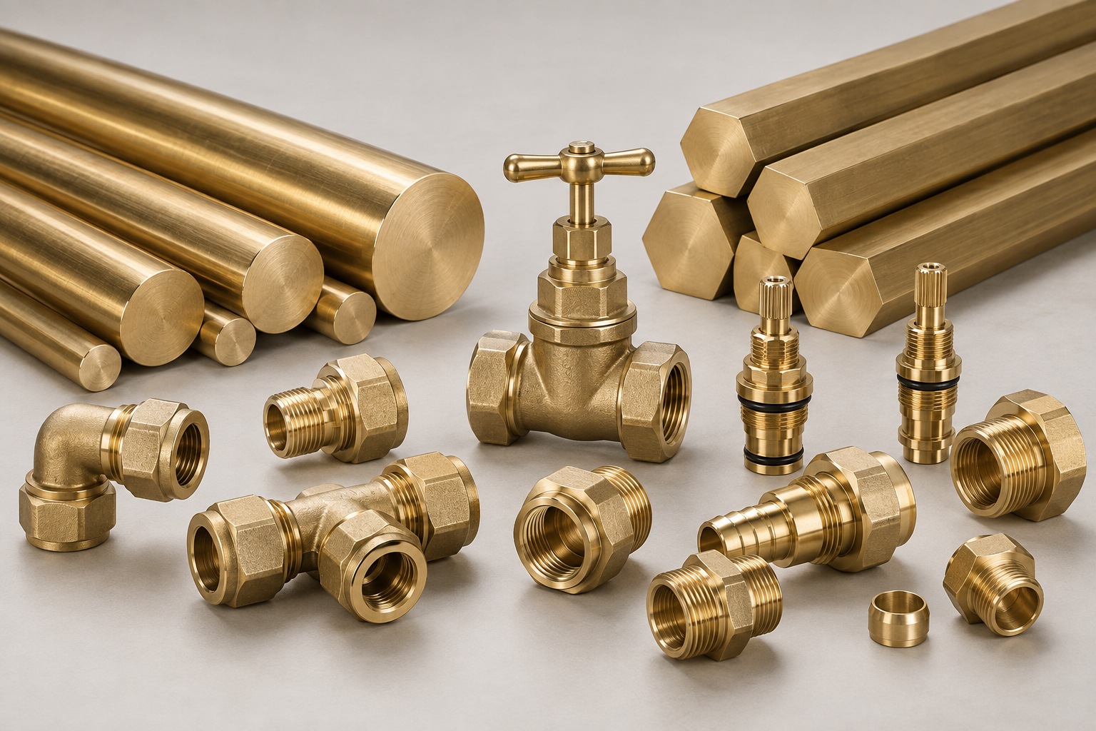 Illustration of CZ132 CW602N DZR brass rods, compression fittings, valve assembly and stems